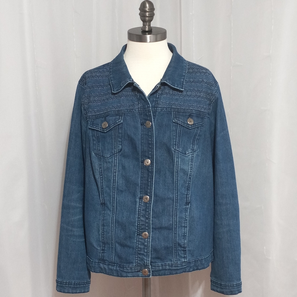 Avenue Denim - Distressed Embroidered Denim Jacket